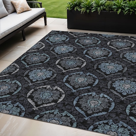 Homeroots 5' X 8' Blue Charcoal And Gray Medallion Washable Indoor Outdoor Area Rug 587699