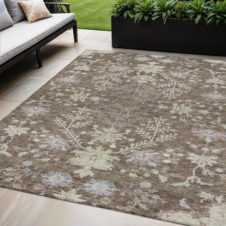 Homeroots 5' X 8' Brown Beige And Green Floral Washable Indoor Outdoor Area Rug 605450
