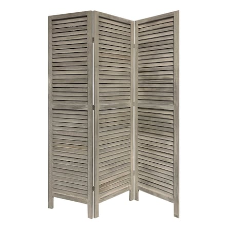 Homeroots 67" Gray Folding Three Panel Screen Room Divider 376804