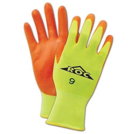 Magid High-Visibility Yellow 100% Nylon Gloves, Orange Polyurethane Palm, 12PK SW-HV144-7