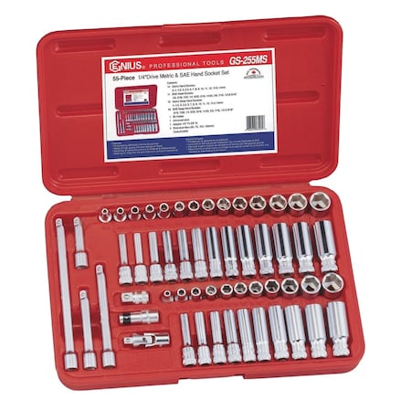 Genius Tools 55PC 1/4inDr. SAE & Metric Hand Socket Set GS-255MS