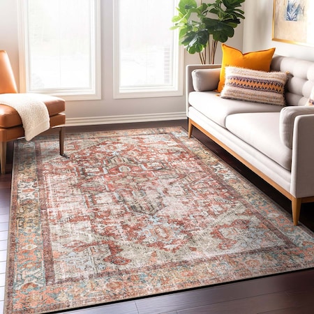 World Rug Gallery Vintage Boho Medallion Machine Washable Non Slip Area Rug 7 ft 7 in x 9 ft 6 in Multi 6025MULTI8X10