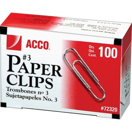 Acco Paper Clip, Silver, Steel Wire, PK1000 ACC72320