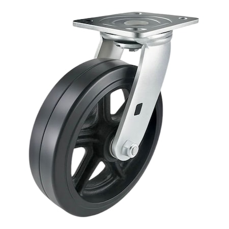 Hyw Products Heavy Duty Caster 8in Rubber on Cast Iron Wheel, Swivel 40-80S-A1-RC