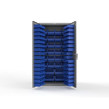 Strong Hold 14 GA Bin Cabinet No Legs - 36 In W. x 72 In. H x 24 In. D - 122 Blue Bins 36-BB-240-122B-NL-L