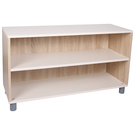 Beleduc By Playwell Palermo 41inx14in Low 2-Layer Shelf - Open, White/Oak Veneer, 18inH, Scratch-Resistant, Ages 3+ 846029