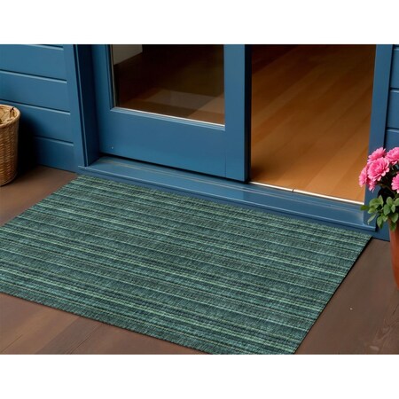 Homeroots 3' X 5' Teal Blue Aqua And Mint Green Striped Washable Indoor Outdoor Area Rug 615085