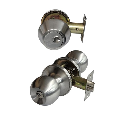 Ecs Hardware Durable Combo Lockset w/ Single Deadbolt, Stainless Steel Finish, Grade 3 SC1/KW1 ECSH-RDKDBS302-SS-KW1