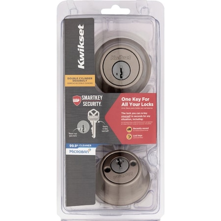 Kwikset 665 Double Cylinder Adjustable Latch Deadbolt with SmartKey Satin Nickel 665 15 SMT CP K6