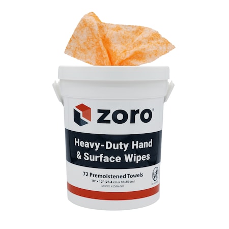 Zoro Heavy-Duty Hand & Surface Wipes, Premoistened, Aloe/Vitamin E, Citrus Fragrance, 72 Wipes/Bucket ZHW-001