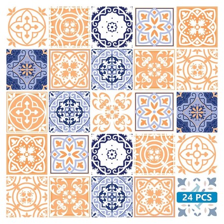 Homeroots 4" X 4" Yellow White And Blues Peel And Stick Removable Tiles 390728