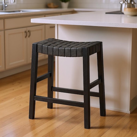 Homeroots 26" Charcoal and Black Faux Leather and Solid Wood Backless Counter Height Bar Chair 632404