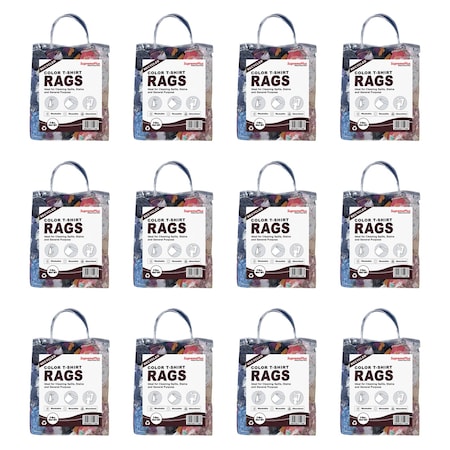 Supremeplus Recycled Color Knit T-Shirt Cleaning Rags, 2 lbs. Bag, Pack of 12, 12PK SP-0837
