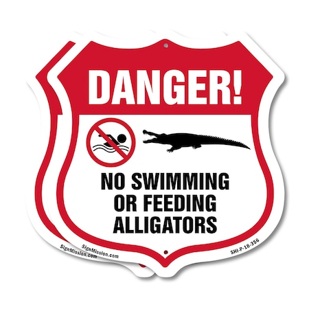 Signmission Alligator Warning Shield Sign Danger! No, 18 inch X 18 inch, Plastic Sign, 2PK SHI-P-2PACK-18-356