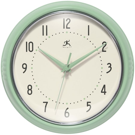 Infinity Instruments Retro Round Metal Wall Clock, Meadow Mist, 9.5 in 10940MM