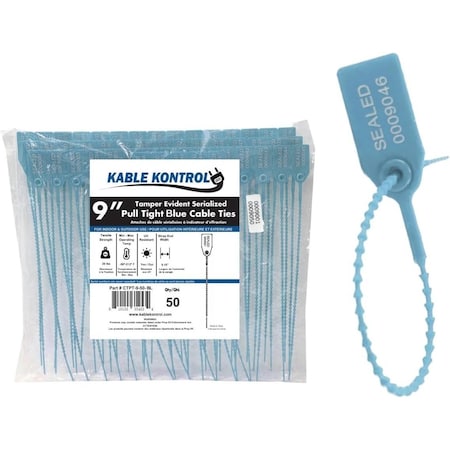 Kable Kontrol Identification & Tamper Proof Cable Zip Ties, 9 in L, Blue, HDPE (High-density polyethylene), 50 PK CTPT-9-50-BL