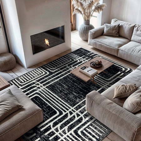 World Rug Gallery Bohemian Lines Area Rug 7 ft 10 in x 10 ft Black WR104BLACK8X10