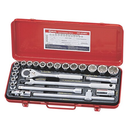 Genius Tools 24PC 1/2in Dr. Metric Hand Socket Set GS-424M3