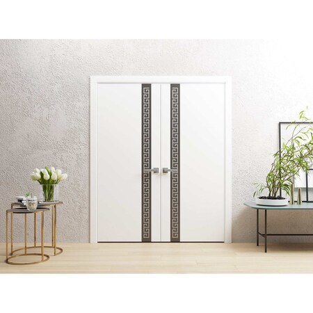 Sartodoors Interior Double Doors 36 x 96 inches, Planum 0333 White Silk with Black Inserts and Frosted Glass,  PLANUM0333DD-WS-3696
