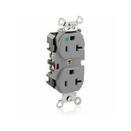 Leviton Straight Blade Receptacle, 5-20R, 20 A, 125V AC, 2 Pole, 3 Wire, Flush Mount, Single, Gray 8300-GY