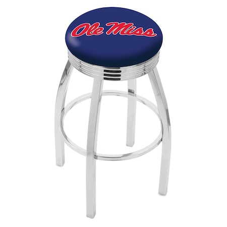 Holland Bar Stool Co 30" Chrome Ole' Miss Swivel Bar Stool, Accent Ring L8C3C30MssppU