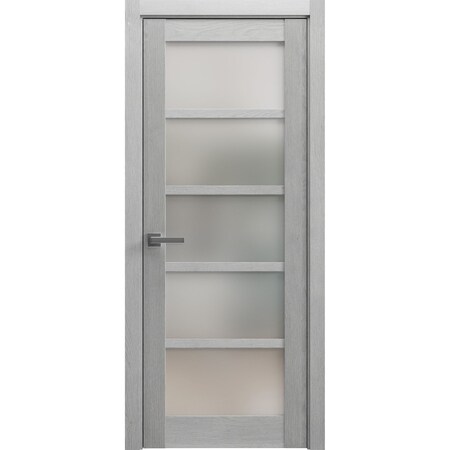 Sartodoors Solid French Door Frosted Glass Grey 30x80 Solid Core Modern Interior QUADRO4002ID-OAK-30