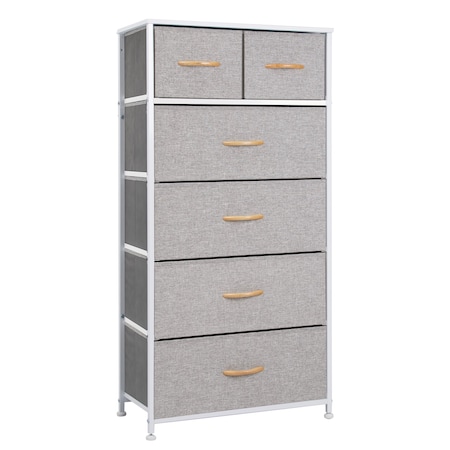 Homeroots 23" Gray and White Steel and Fabric Six Drawer Chest 484712
