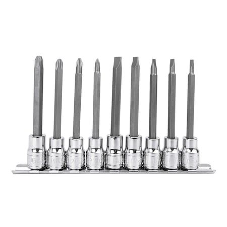 Genius Tools 9PC 3/8in Dr. Slotted & Philips Long Bit Socket Set BS-309L