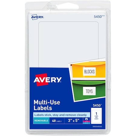 Avery Dennison Multipurpose Label, 5in Label W, 3in Label H, White 05450