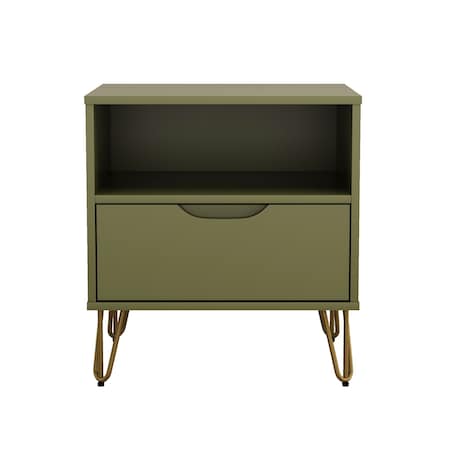 Manhattan Comfort Rockefeller 20" Nightstand in Olive Green, 1-Drawer 101GMC9