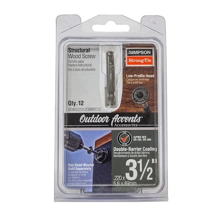 Simpson Strong-Tie Outdoor Accents SDWS Structural Screw, 3-1/2 in L, Low-Profile Head, 6-Lobe Drive, 12PK SDWS22312DBBRC12