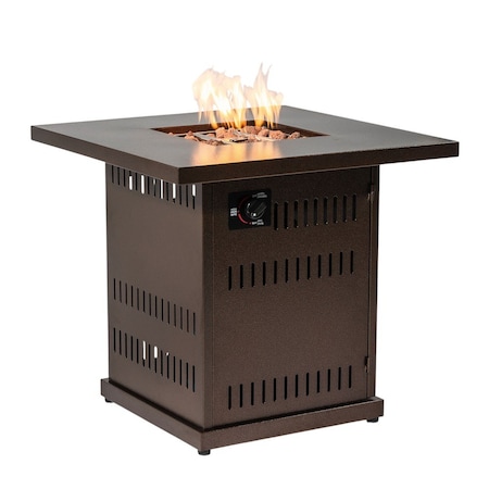 Homeroots 50000 BTU 27in Brown Steel Propane Square Fire Pit Table With Cover 714422