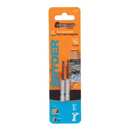 Spyder 3/32-Inch Hex Shank Drill Bit, 2PK 100502