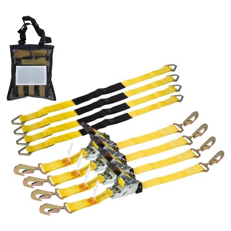 Mytee Products 4Pk 1'x12ft Retractable Ratchet Straps Kit w/Snap Hook - 500lbs WLL for Boat RS112R-SH-KIT