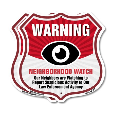 Signmission Neighborhood Crime Watch Shield Sign War, 12 inch X 12 inch, Aluminum Metal Sign, 2PK SHI-A-2PACK-12-387