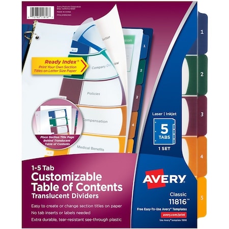 Avery reg Ready Index Customizable TOC Binder Dividers, Multi AVE11816
