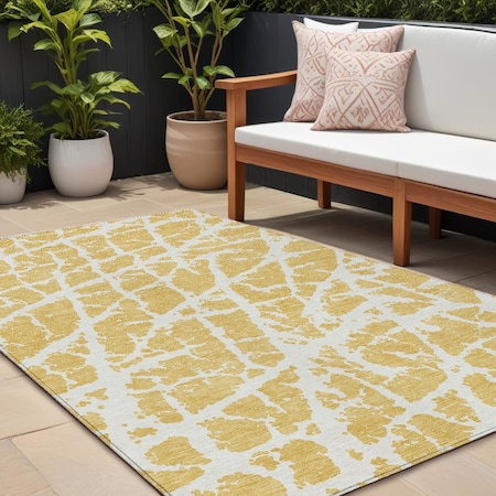 Homeroots 10' X 14' Gold and White Abstract Washable Non Skid Indoor Outdoor Area Rug 559270