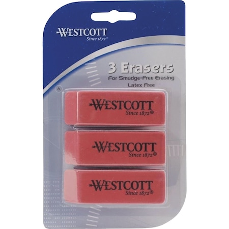 Westcott Pink Pearl Block Pencil Eraser, 3PK 14613