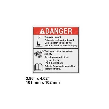 Genie REPLACEMENT DECAL, DANGER TIP-OVER TRAX 217561