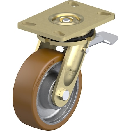 Blickle Swivel Plate Caster, PU, 6", Brake, Wheel Width: 2" LS-GB 150K-16-ST