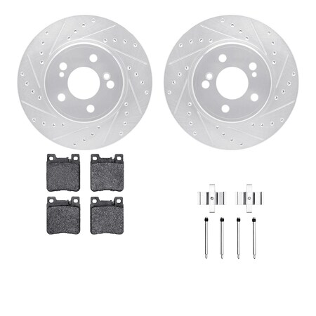 Dynamic Friction Co DFC Rotors-Drilled & Slotted-Silver w/ EURO 5000 Ceramic Brake Pads Incl Hdw 7612-63048