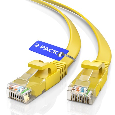 Maximm Cat6 Flat Ethernet Cable 100ft, 2PK, Yellow, 2PK CAT6F-100FTYELLOW2PK