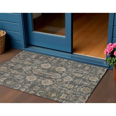 Homeroots 3' X 5' Gray Silver And Beige Oriental Washable Indoor Outdoor Area Rug 582074