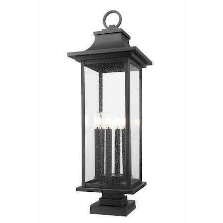 Z-Lite Tiberius 6 Light Outdoor Pier Mounted Fixture, Black/Clear Seedy, 12 In W x 36.5 In H 5017PHXLS-SQPM-BK