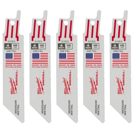 Milwaukee Tool 4" 18 TPI SAWZALL Blades (5 Pk) 48-00-5183