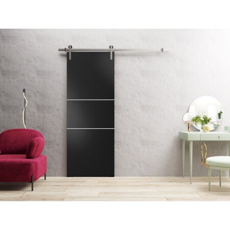 Sartodoors Sturdy Barn Door with Hardware, Planum 0110 Black Matte and Aluminum Strips, 6.6FT Rail Hangers Hea PLANUM0110BD-S-BLK-42