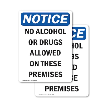 Signmission No Alcohol Or Drugs Allowed, 5 in W x Rectangle, Vinyl Decal OS-2PACK-NS-D-57-V-16001