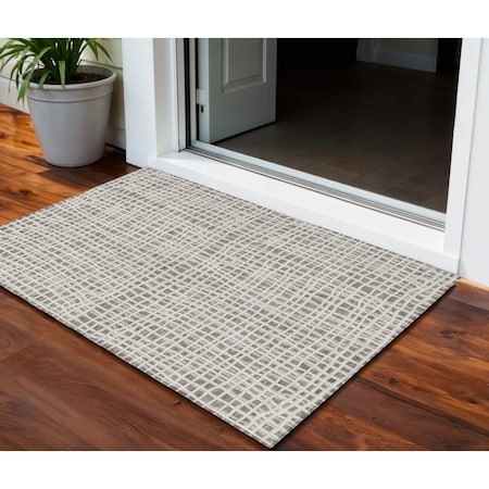 Homeroots 3' X 5' Taupe And Beige Striped Washable Indoor Outdoor Area Rug 583468