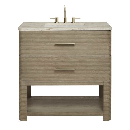 James Martin Vanities Lucian 36" Single Vanity, Pebble Oak, w/ 3 CM Tajnar Eclos Widespread Top D704-V36-PBO-WTJR