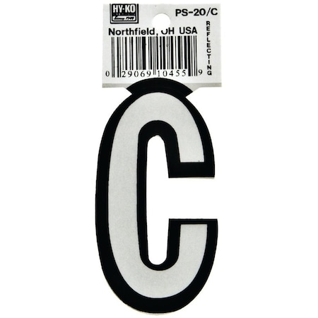 Hy-Ko Reflective Letter, Character: C, 3-1/4 in H Character, Black/White Character, Vinyl PS-20/C